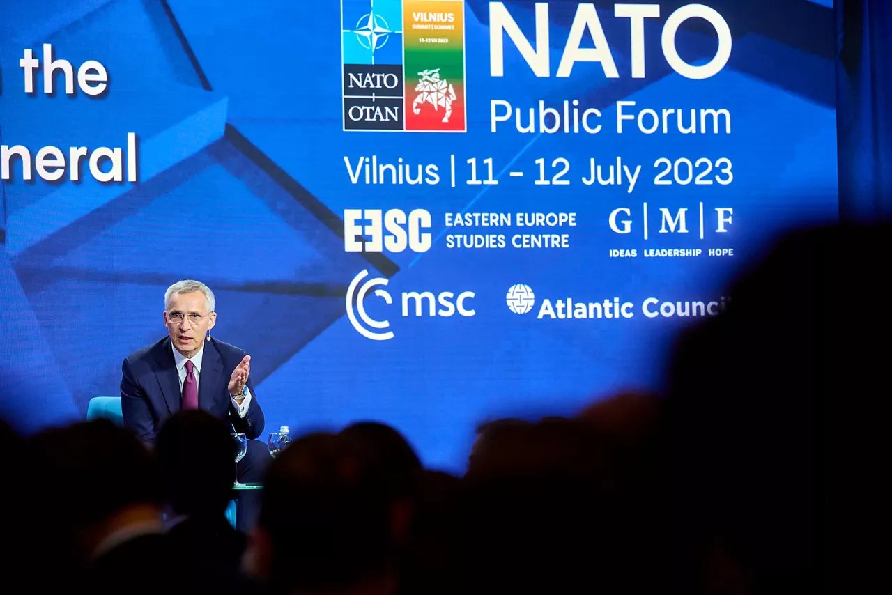 Left to right: Andrea Mitchell  (News Chief Foreign Correspondent, MSNBC) with NATO Secretary General Jens Stoltenberg