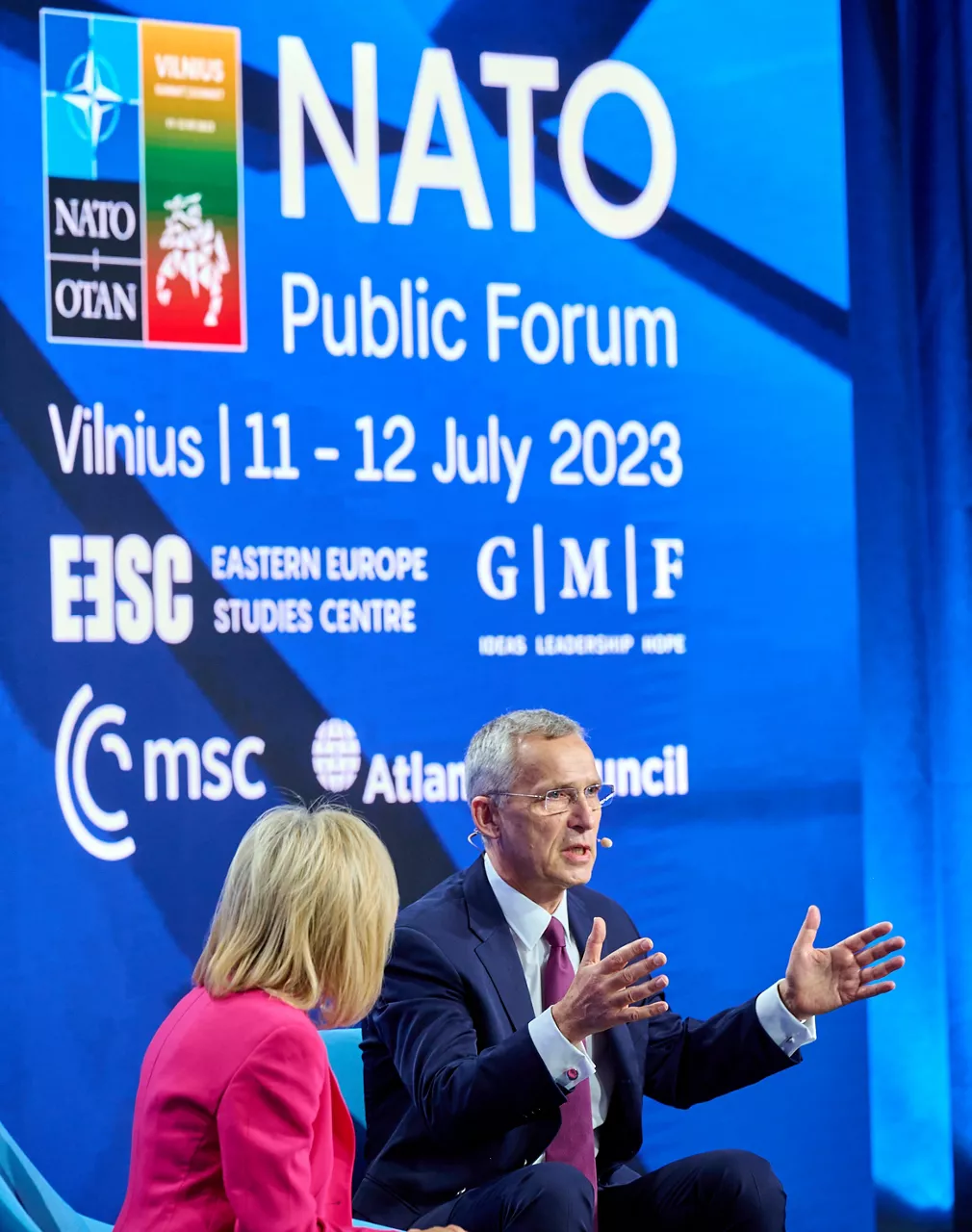 Left to right: Andrea Mitchell  (News Chief Foreign Correspondent, MSNBC) with NATO Secretary General Jens Stoltenberg