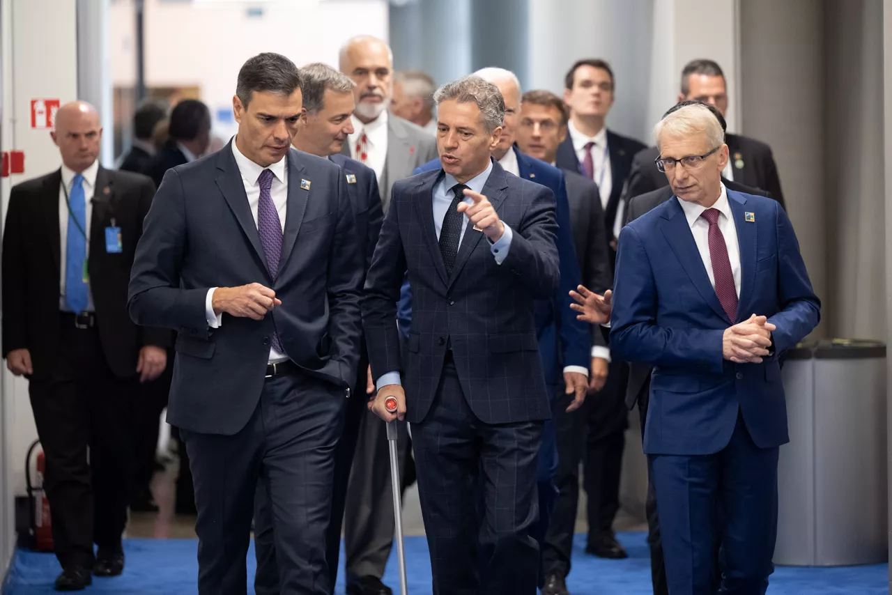 Left to right: Pedro Sanchez Perez-Castejon (Prime Minister, Spain) Robert Golob (Prime Minister of Slovenia) and Nikolai Denkov (Prime Minister of Bulgaria)