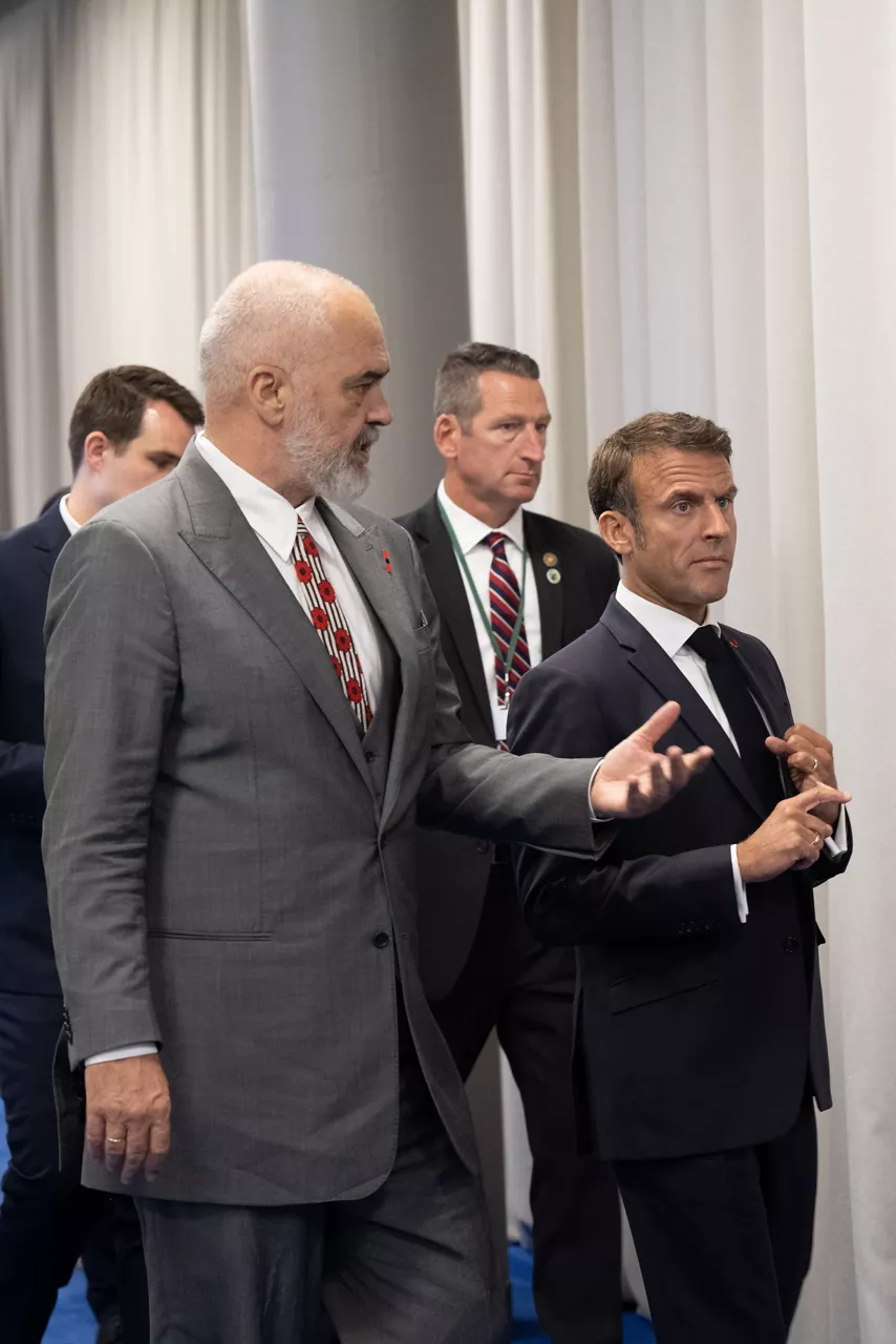 Left to right: Edi Rama (Prime Minister of Albania) with President Emmanuel Macron (France)