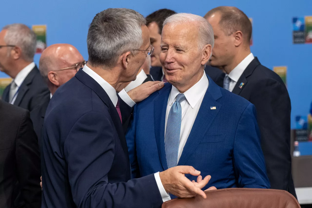 Left to right: NATO Secretary General Jens Stoltenberg and US President Joe Biden