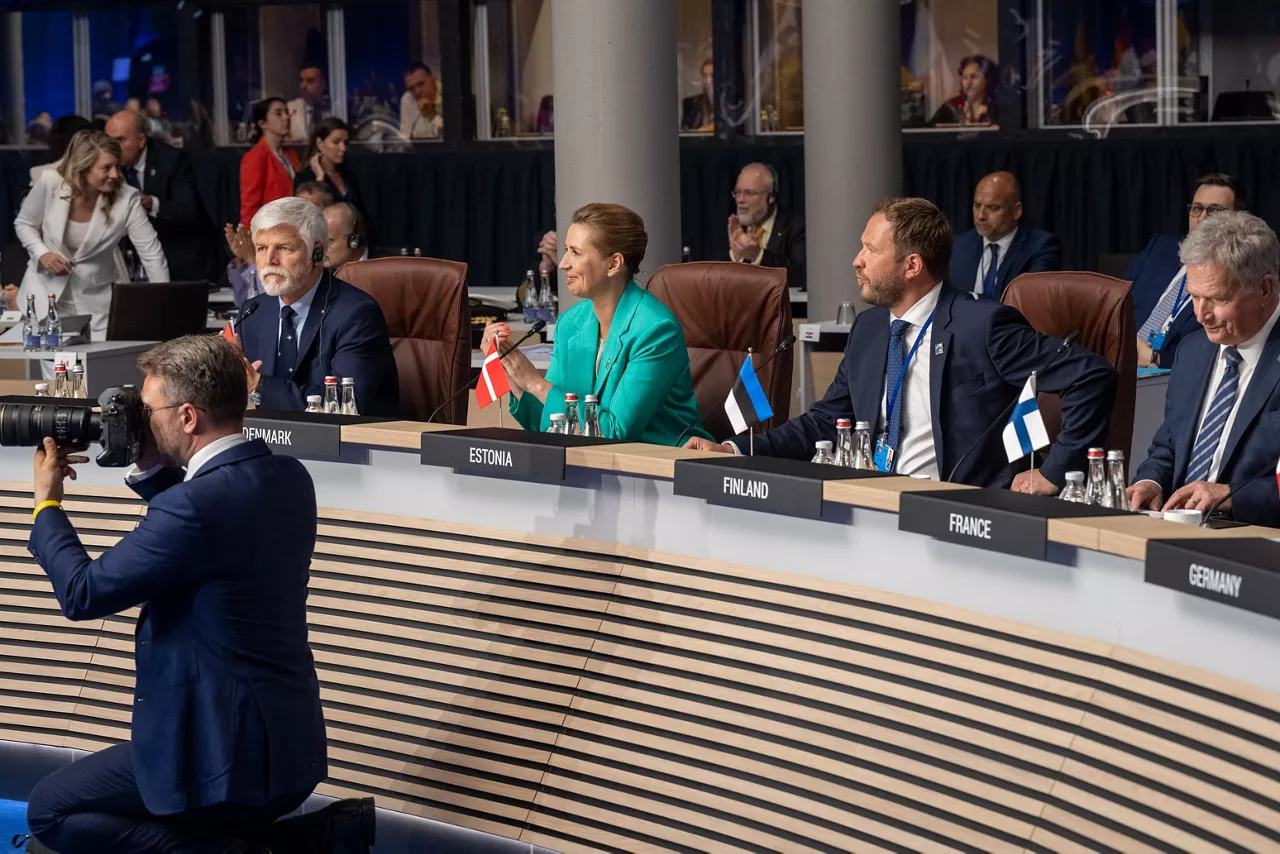 Left to right: Petr Pavel (President of the Czech Republic); Mette Frederiksen (Prime Minister of Denmark); Margus Tsahkna (Minister of Foreign Affairs, Estonia); President Sauli Niinisto (Finland)