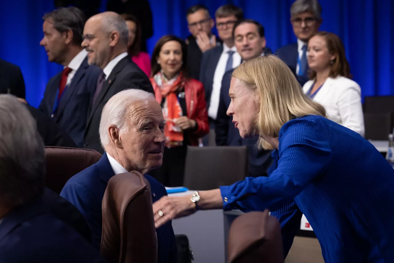 Left to right: US President Joe Biden with Anniken Huitfeldt (Minister of Foreign Affairs, Norway)