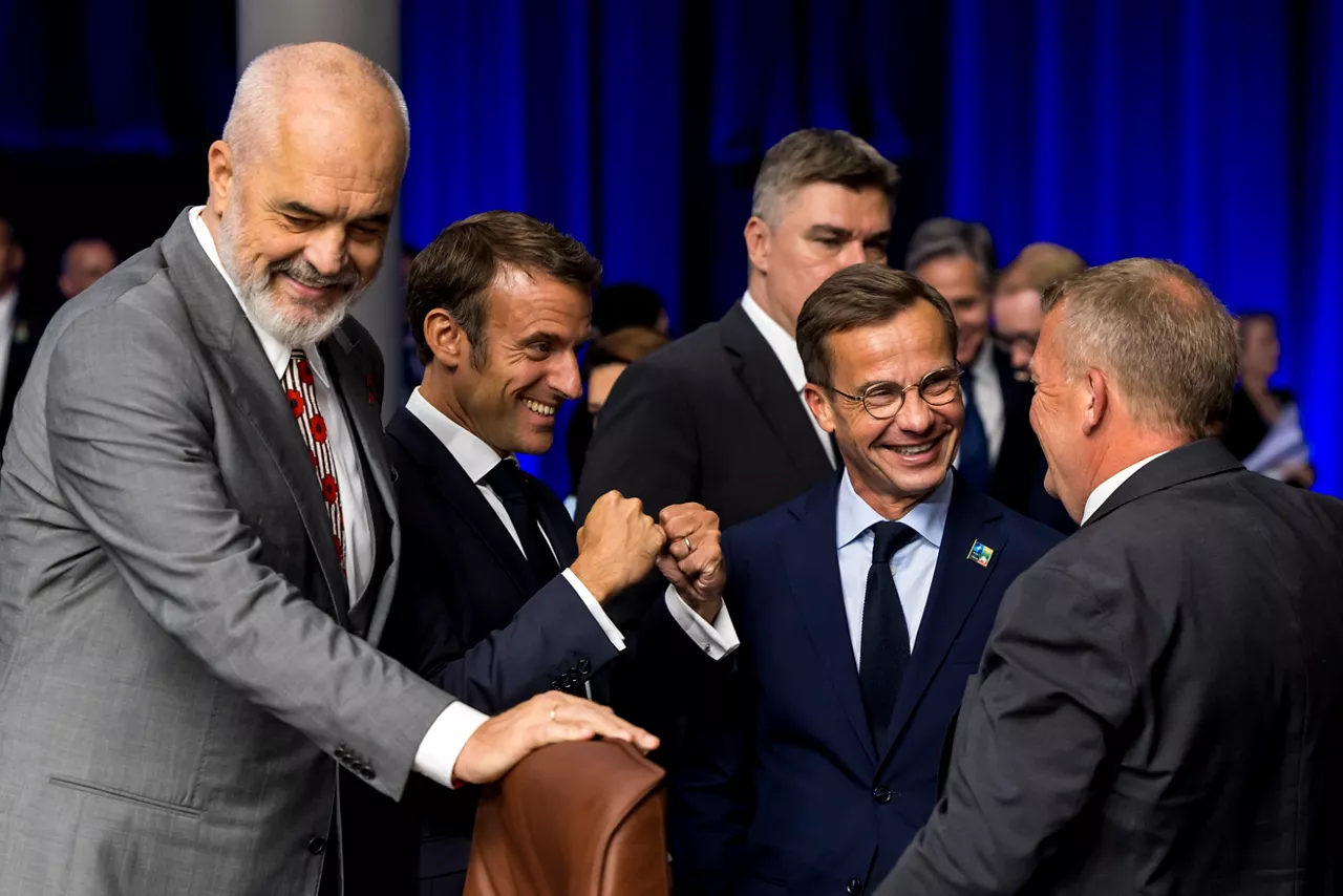 Left to right: Edi Rama (Prime Minister of Albania); President Emmanuel Macron (France); Ulf Kristersson (Prime Minister of Sweden); Lars Lokke Rasmussen (Minister of Foreign Affairs, Denmark)