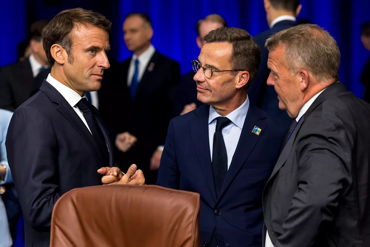 Left to right: President Emmanuel Macron (France); Ulf Kristersson (Prime Minister of Sweden); Lars Lokke Rasmussen (Minister of Foreign Affairs, Denmark)