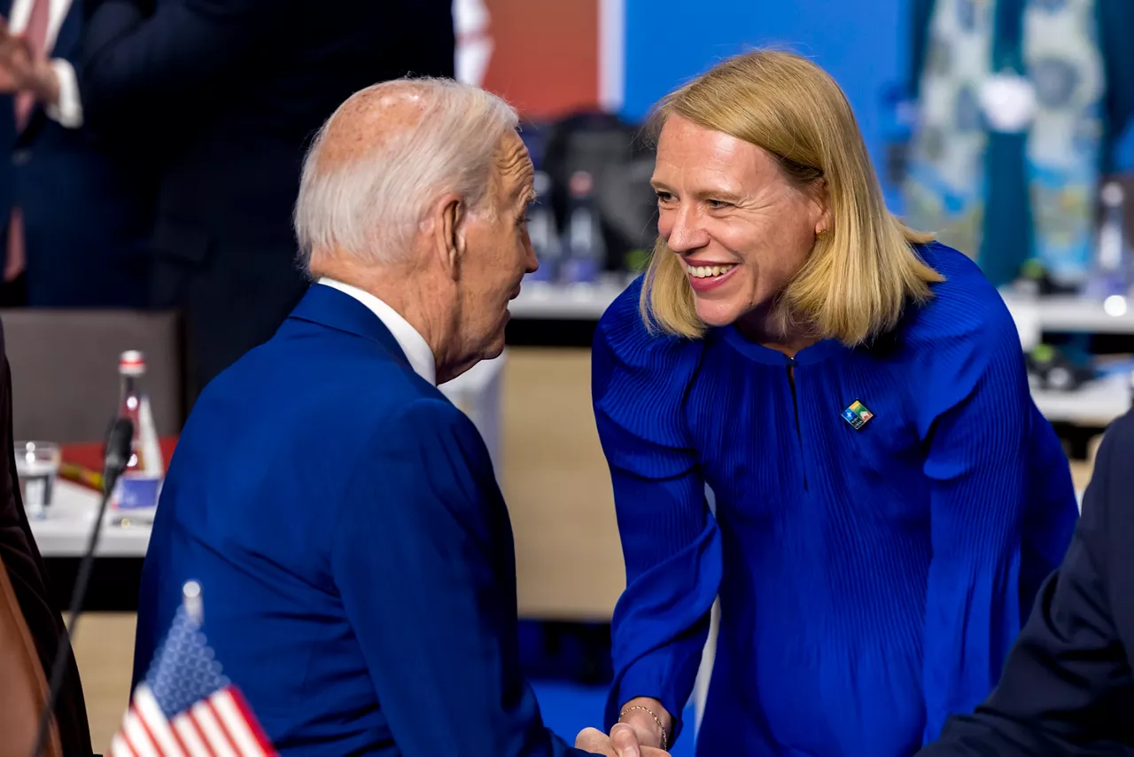 Left to right: US President Joe Biden with Anniken Huitfeldt (Minister of Foreign Affairs, Norway)