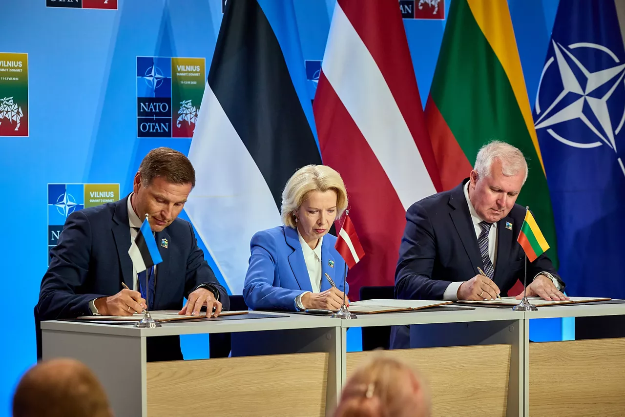 Left to right: Hanno Pevkur Minister of Defence, Estonia); Inara Murniece (Minister of Defence, Latvia); Arvydas Anusauskas (Minister of Defence, Lithuania)