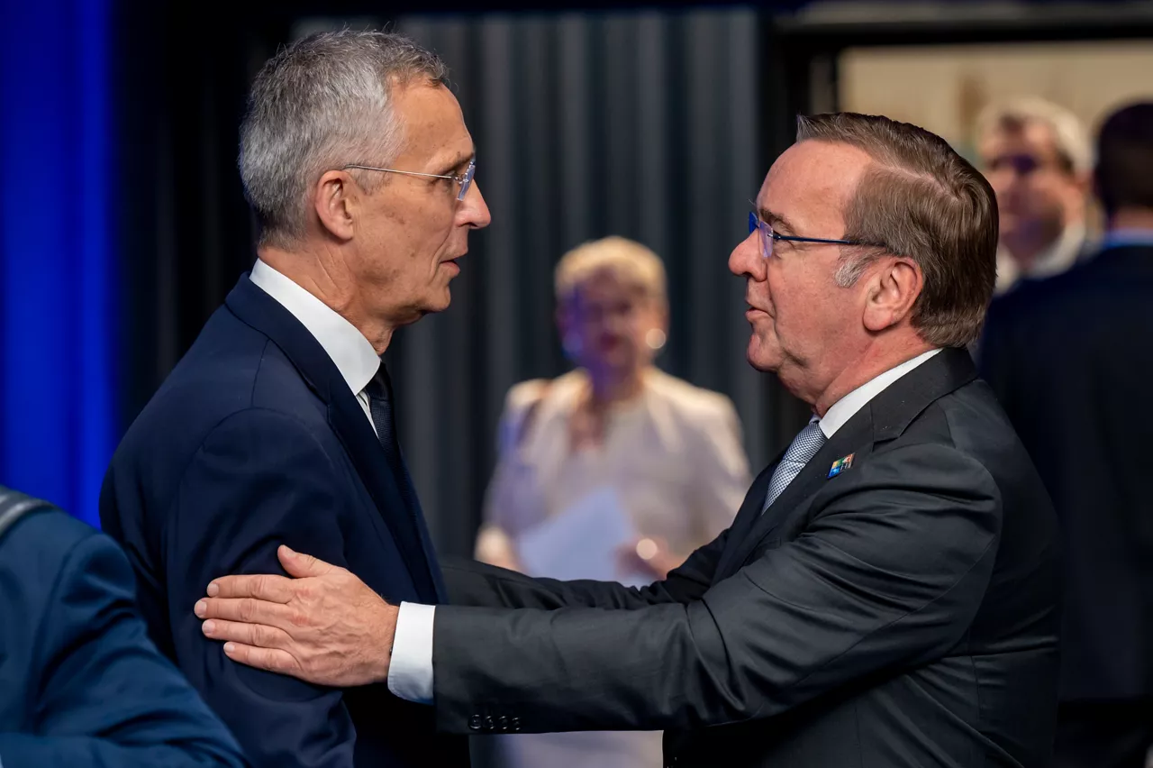 Left to right: NATO Secretary General Jens Stoltenberg with Boris Pistorius Minister of Defence, Germany)