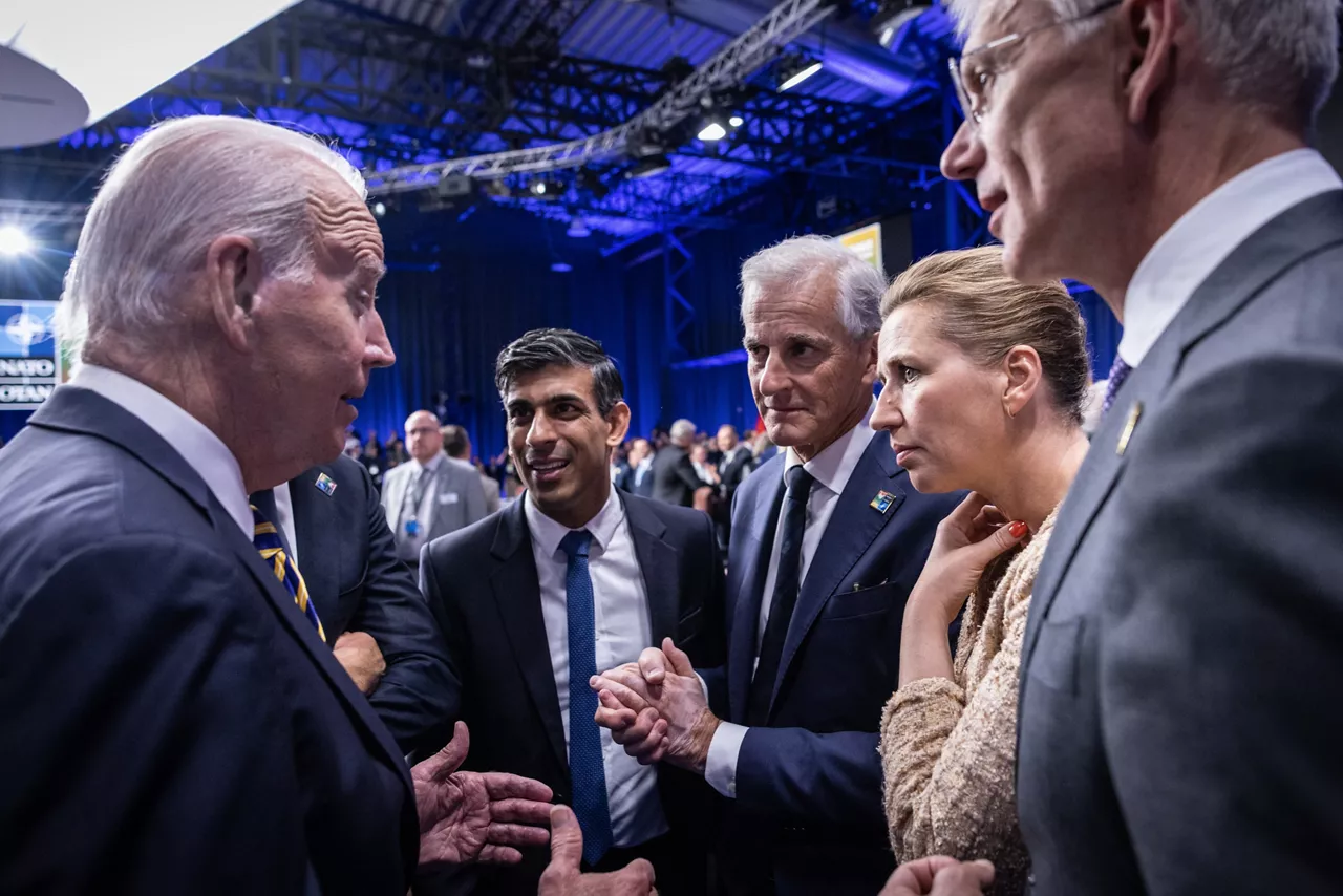 Left to right: US President Joe Biden; ; Rishi Sunak (UK Prime Minister); Jonas Gahr Store (Prime Minister of Norway); Mette Frederiksen (Prime Minister of Denmark)
