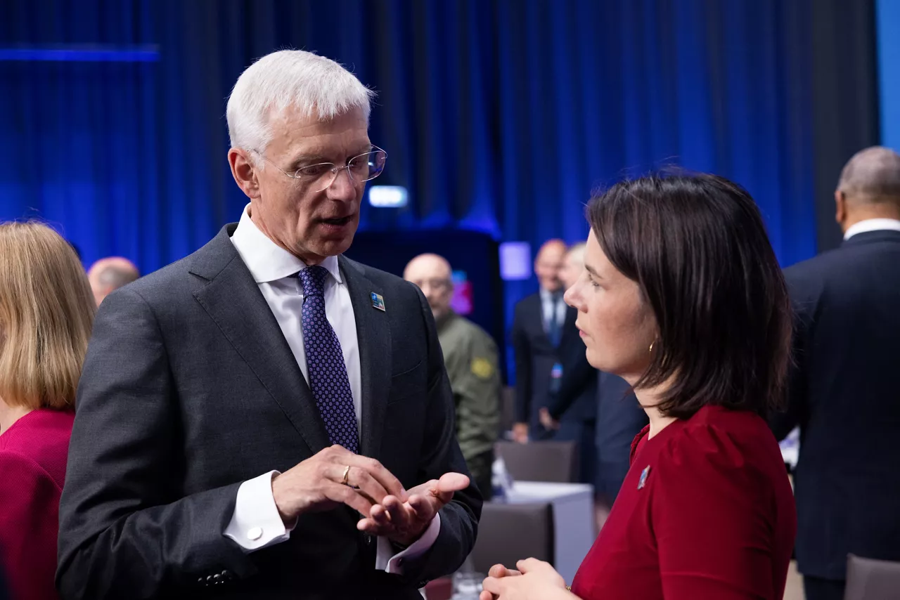 Left to right: Krisjanis Karins (Prime Minister of Latvia) talking with Annalena Baerbock (Minister of Foreign Affairs, Germany)