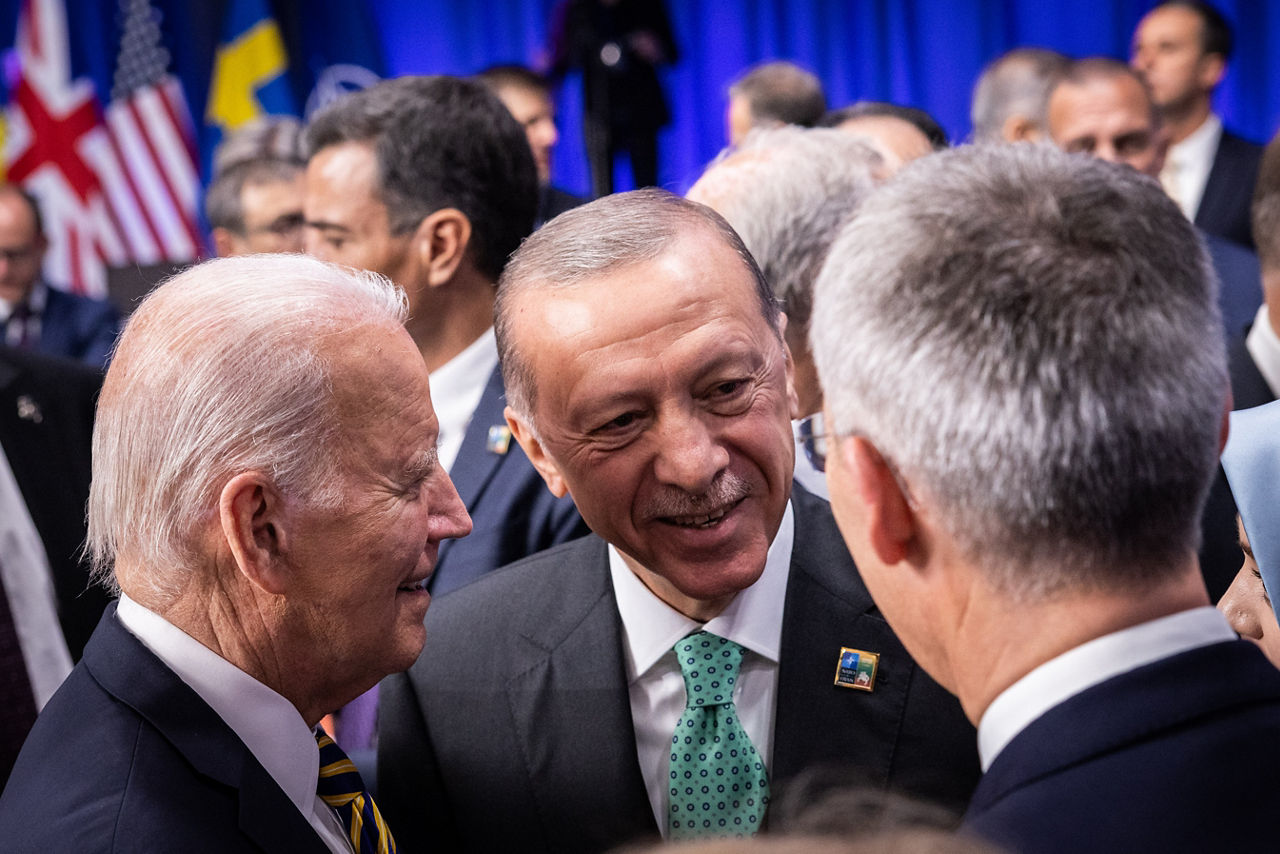 Left to right: US President Joe Biden with President Recep Tayyip Erdogan (Türkiye) and NATO Secretary General Jens Stoltenberg