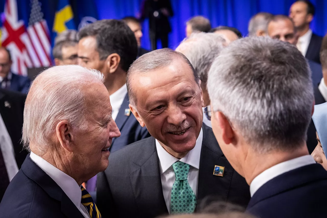 Left to right: US President Joe Biden with President Recep Tayyip Erdogan (Türkiye) and NATO Secretary General Jens Stoltenberg