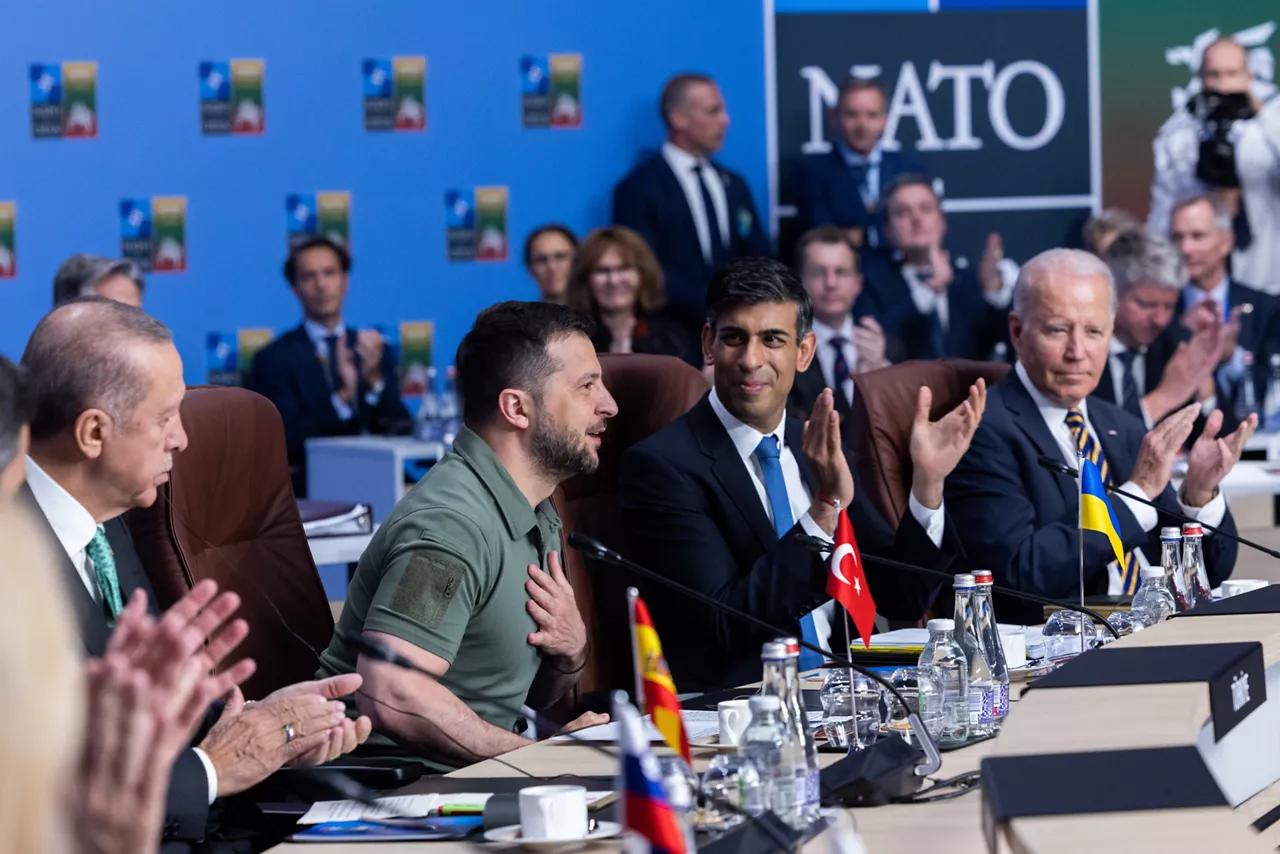 Left to right: President Voldymyr Zelenskyy (Ukraine) with Rishi Sunak (UK Prime Minister) and US President Joe Biden
