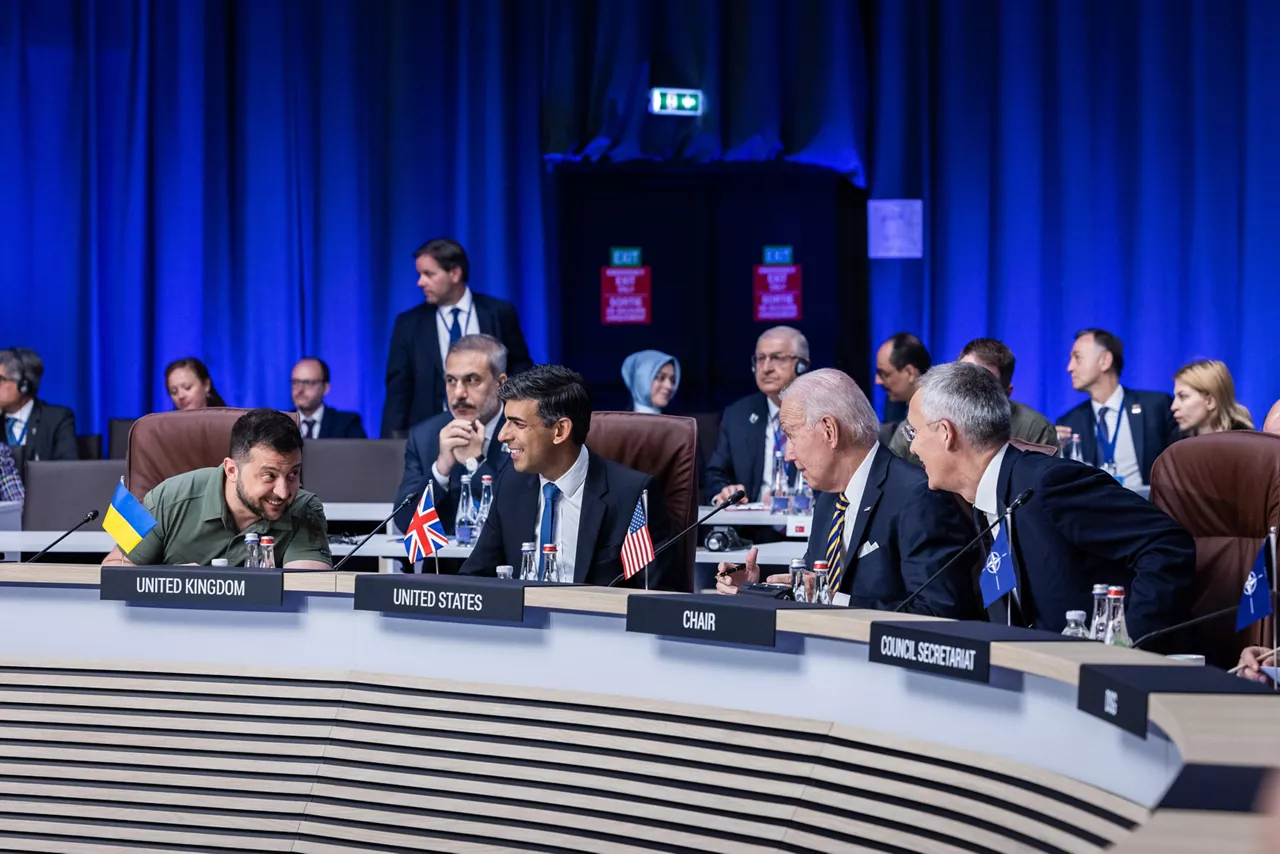 Left to right: President Volodymyr Zelenskyy (Ukraine); Rishi Sunak (UK Prime Minister); US President Joe Biden; NATO Secretary General Jens Stoltenberg