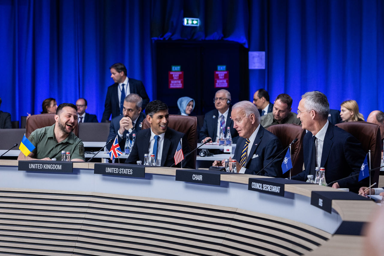 Left to right: President Volodymyr Zelenskyy (Ukraine); Rishi Sunak (UK Prime Minister); US President Joe Biden; NATO Secretary General Jens Stoltenberg