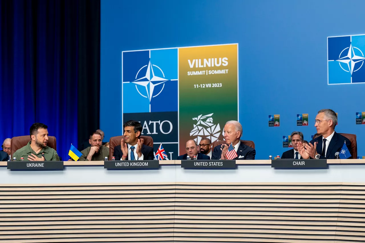 Left to right: President Volodymyr Zelenskyy (Ukraine); Rishi Sunak (UK Prime Minister); US President Joe Biden; NATO Secretary General Jens Stoltenberg