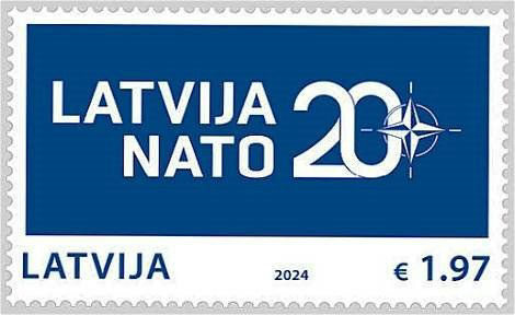 2024 Latvian NATO stamp, with a simple blue design