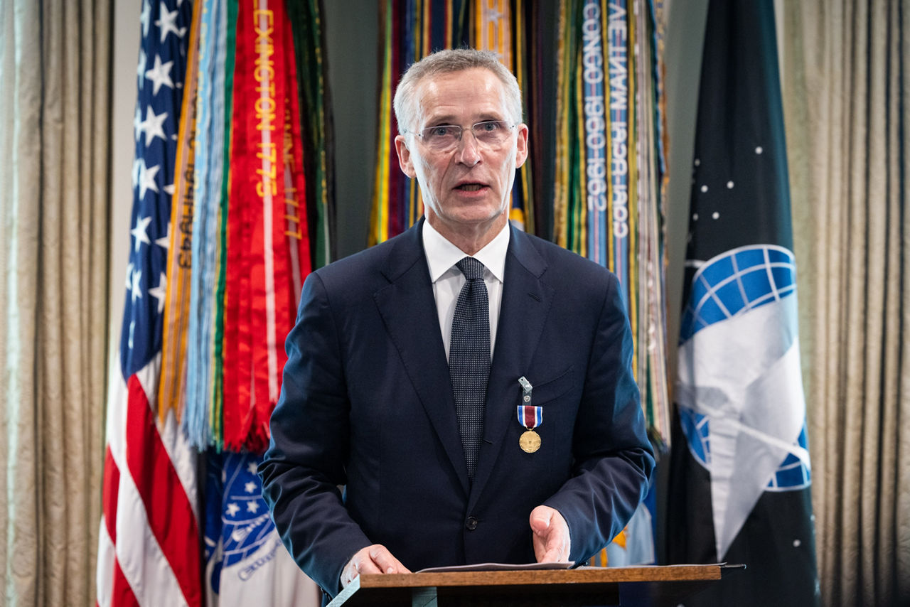 NATO Secretary General Jens Stoltenberg receives the US Department of Defense's Medal for distinguished Public Service