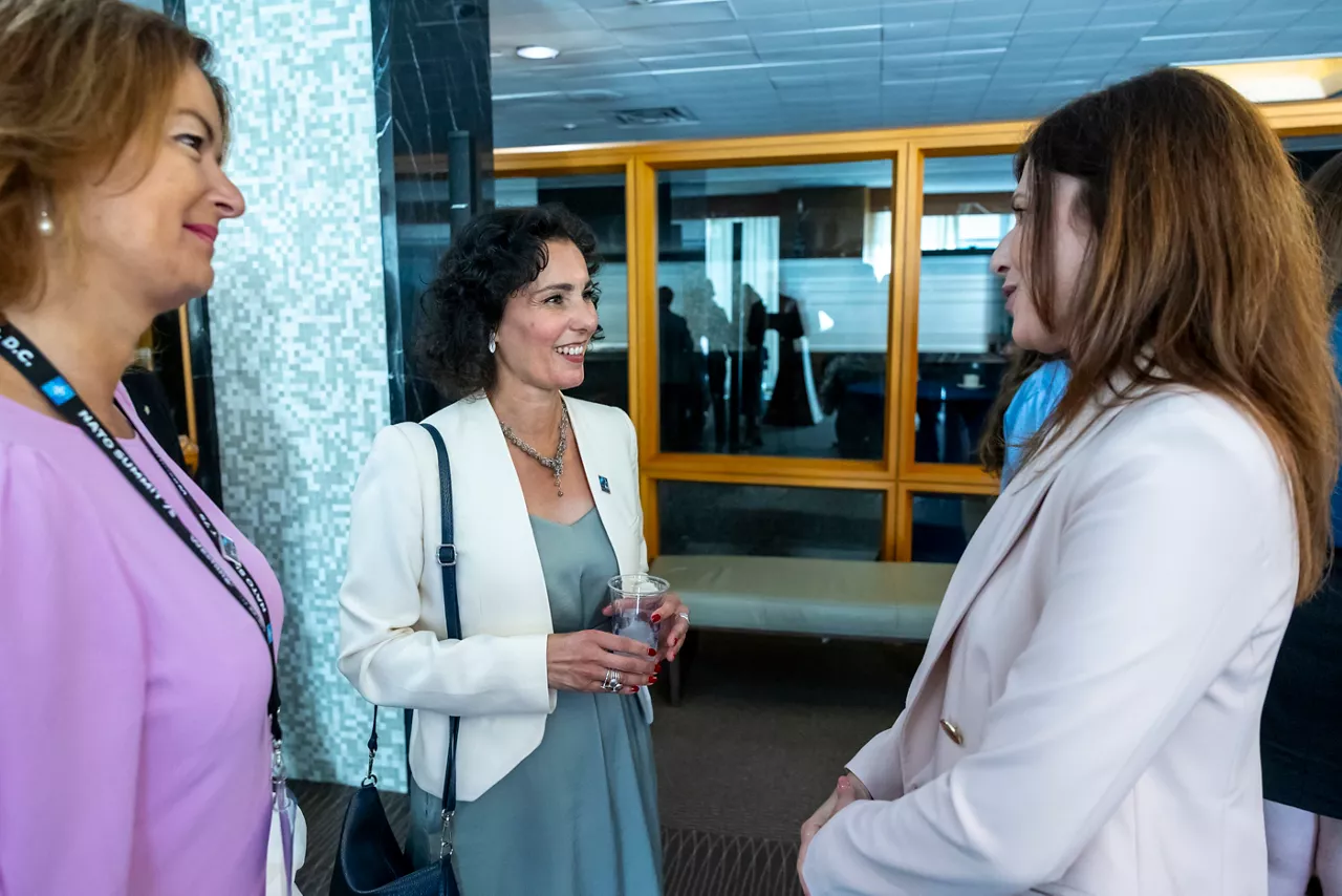 Left to right: Tanja Fajon (Minister of Foreign Affairs, Slovenia) with 
Hadja Lahbib (Minister of Foreign Affairs, Belgium) and Irene Fellin (NATO Secretary General's Special Representative for Women, Peace and Security)