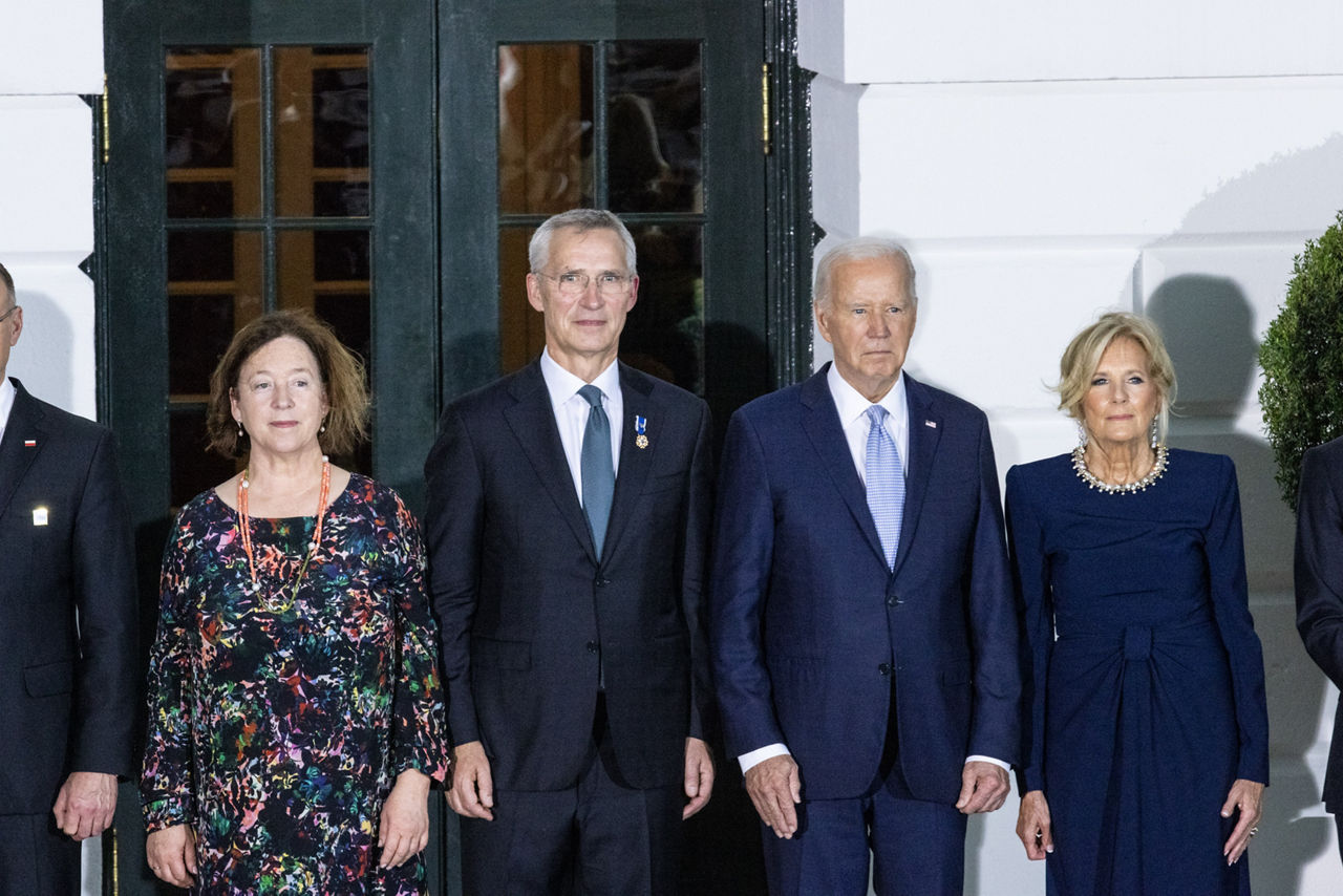 NATO Secretary General Jens Stoltenberg and Mrs Stoltenberg with US President Joe Biden and the First Lady