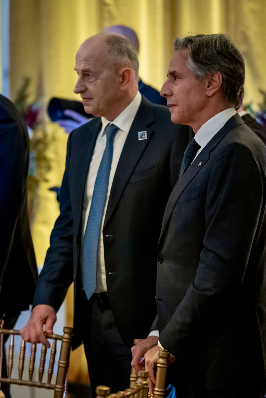 Left to right: NATO Deputy Secretary General Mircea Geoana with Antony Blinken (US Secretary of State)