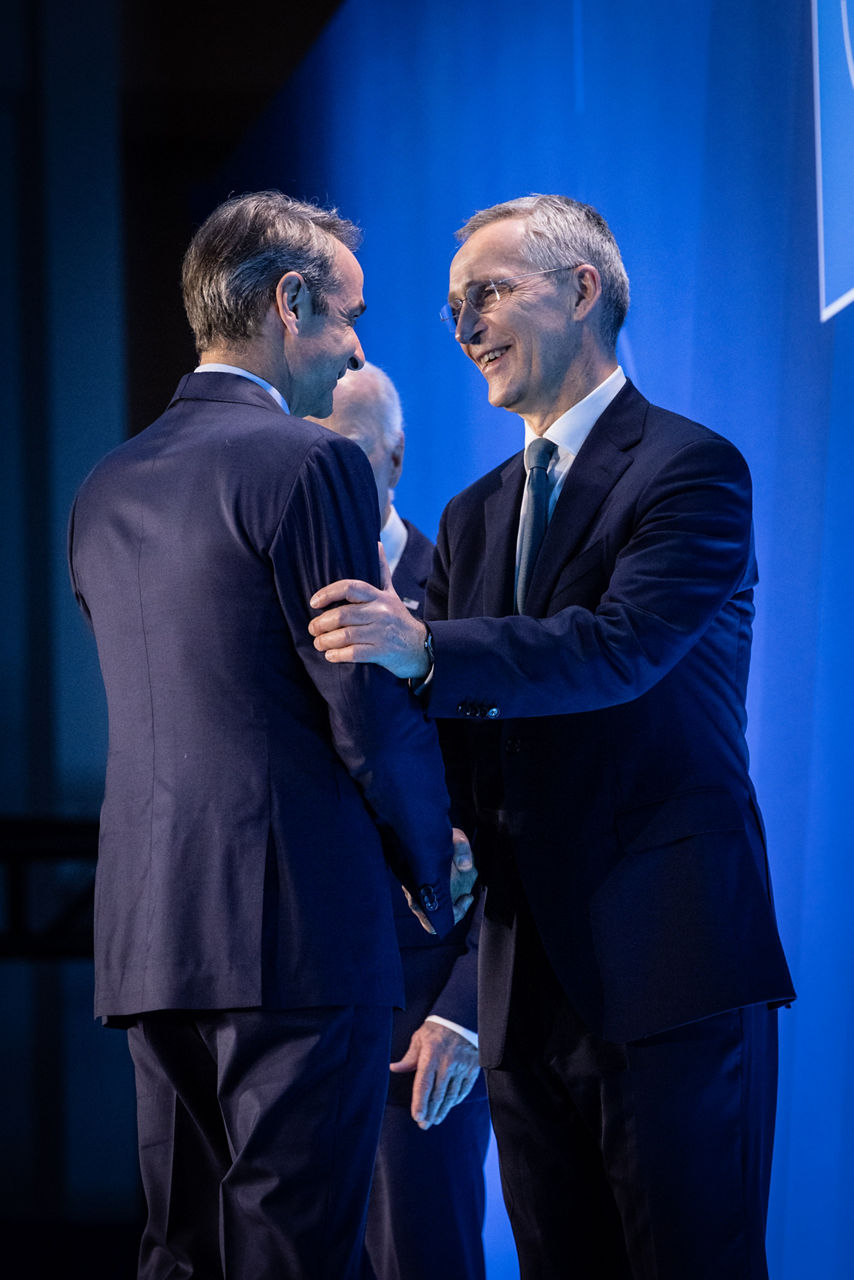 Left to right: Kyriakos Mitsotakis (Prime Minister of Greece) and NATO Secretary General Jens Stoltenberg