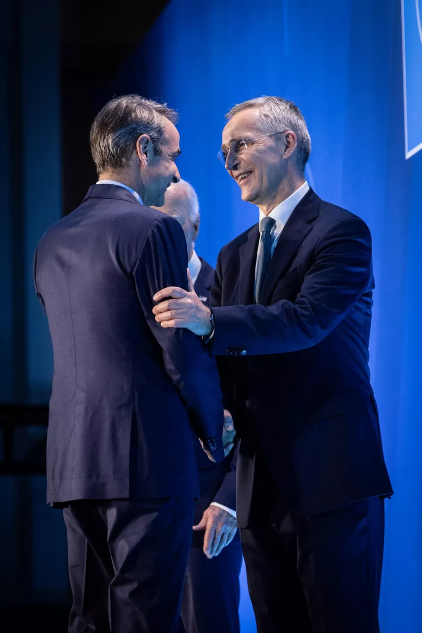 Left to right: Kyriakos Mitsotakis (Prime Minister of Greece) and NATO Secretary General Jens Stoltenberg