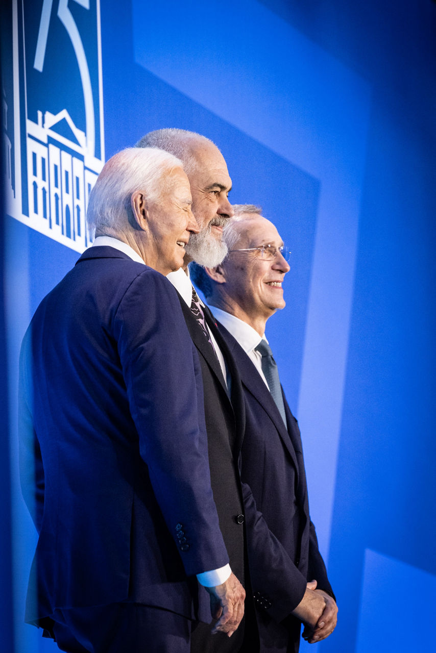 Left to right: US President Joe Biden with Edi Rama (Prime Minister of Albania) and NATO Secretary General Jens Stoltenberg