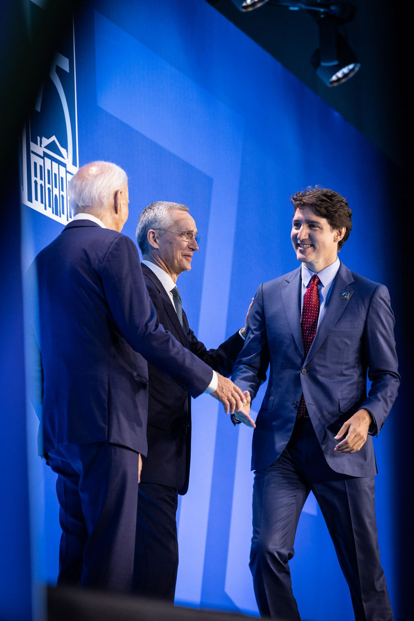 Left to right: US President Joe Biden with NATO Secretary General Jens Stoltenberg and Justin Trudeau (Prime Minister of Canada)