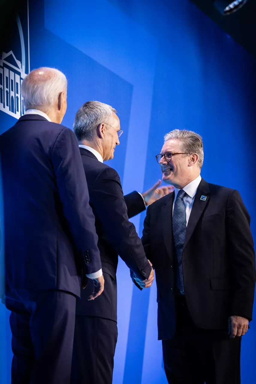 Left to right: US President Joe Biden with NATO Secretry General Jens Stoltenberg and Keir Starmer (Prime Minister, United Kingdom)