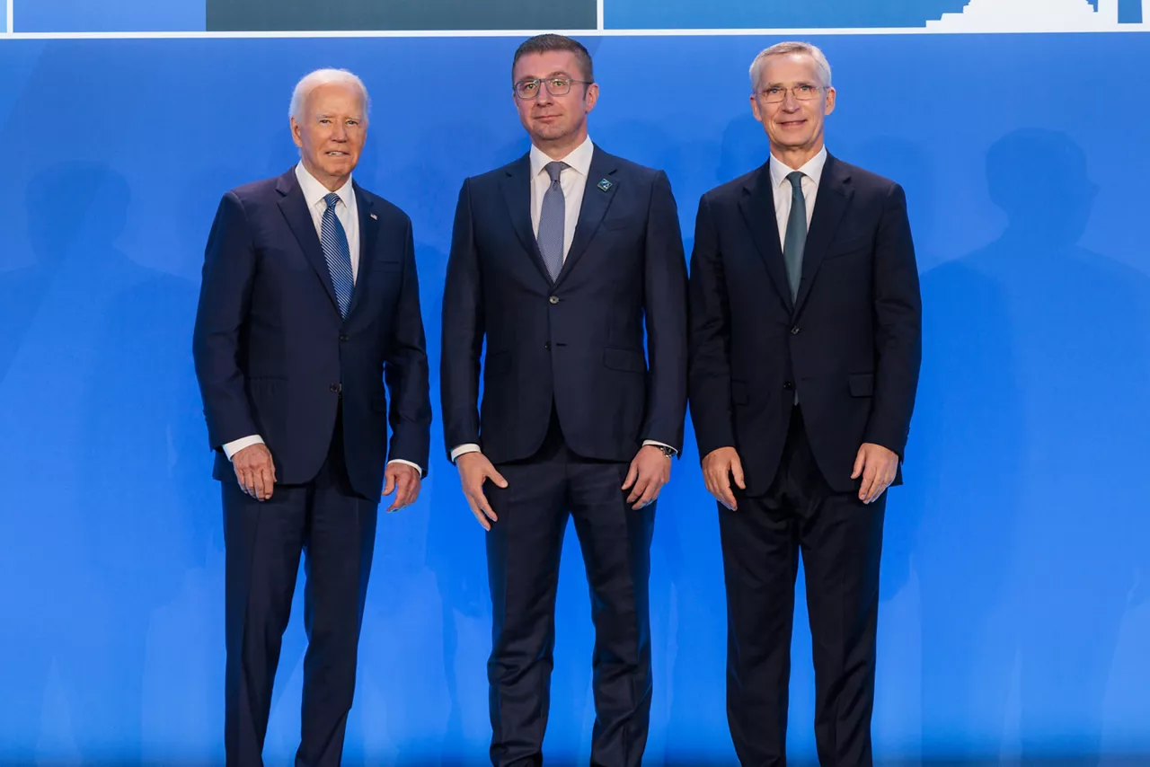 Left to right: US President Joe Biden with Hristijan Mickoski (Prime Minister of North Macedonia) and NATO Secretary General Jens Stoltenberg