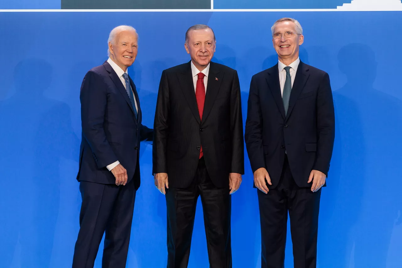 Left to right: U.S. President Joe Biden with Recep Tayyip Erdogan (President of Türkiye) and NATO Secretary General Jens Stoltenberg