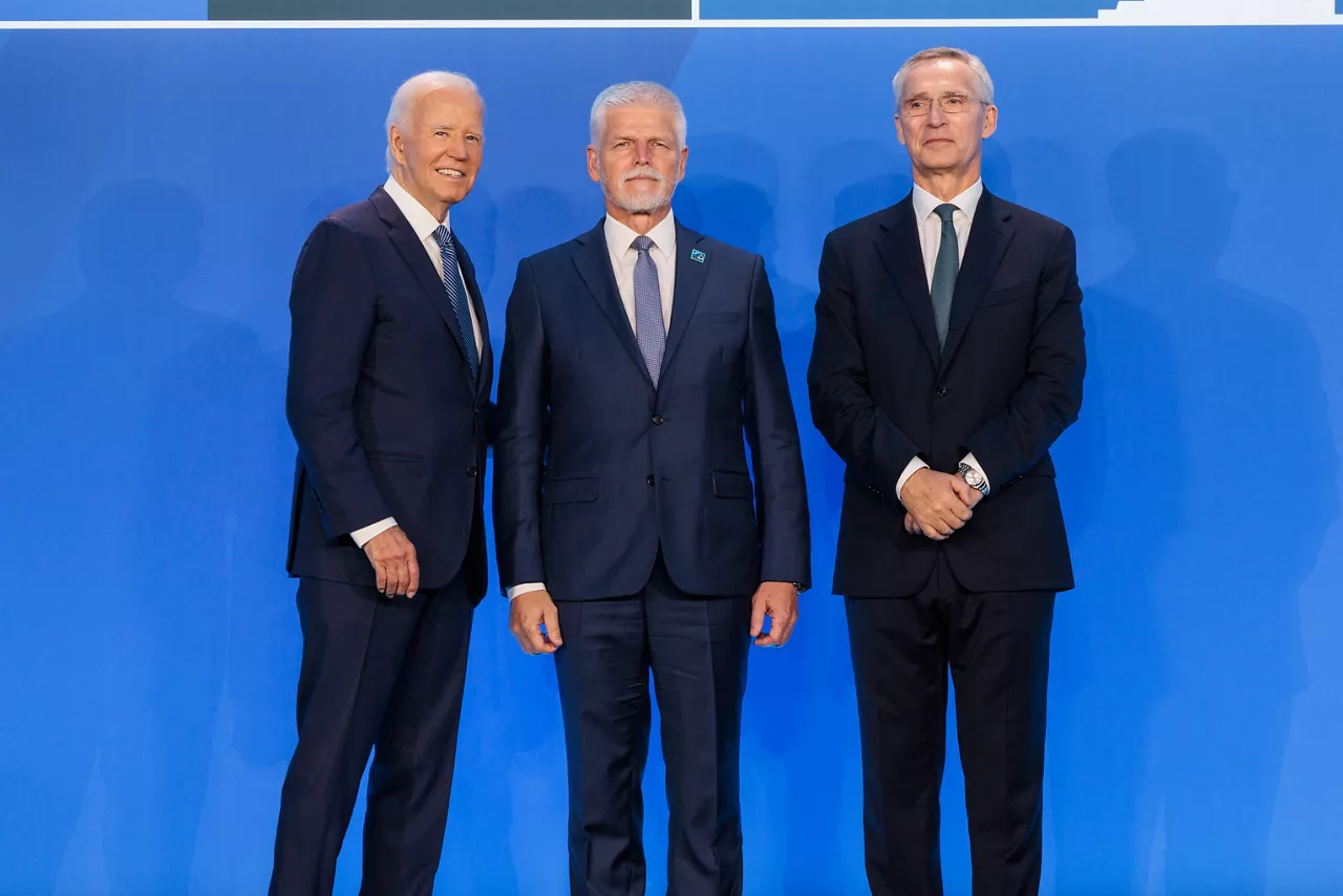 Left to right: U.S. President Joe Biden with Petr Pavel (President of Czechia) and NATO Secretary General Jens Stoltenberg