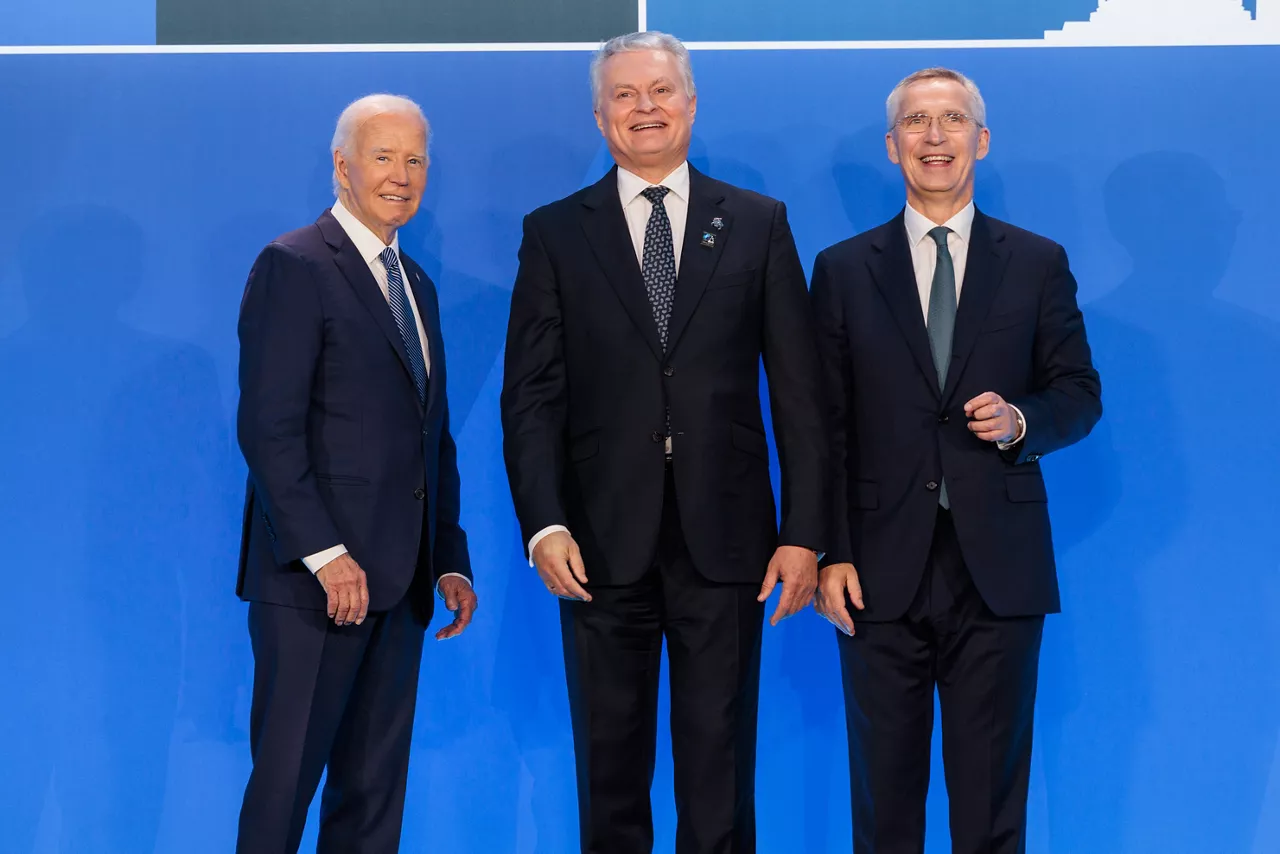 Left to right: U.S. President Joe Biden with Gitanas Nauseda (President of Lithuania) and NATO Secretary General Jens Stoltenberg