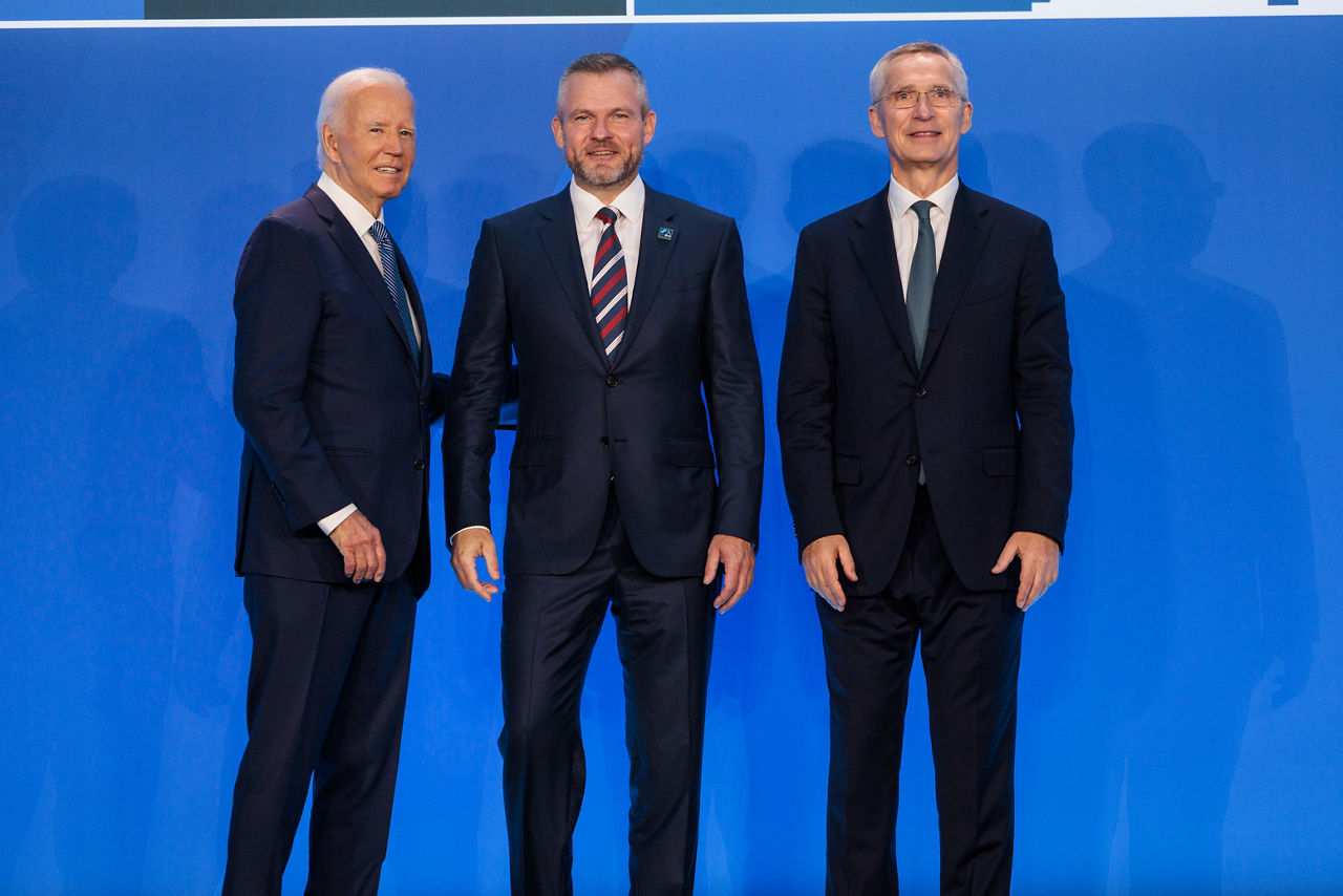 Left to right: U.S. President Joe Biden with Peter Pellegrini (President of Slovak Republic) and NATO Secretary General Jens Stoltenberg
