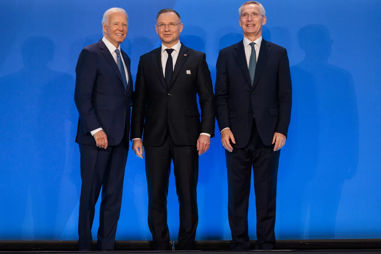 Left to right: U.S. President Joe Biden with Andrzej Duda (President of Poland) and NATO Secretary General Jens Stoltenberg