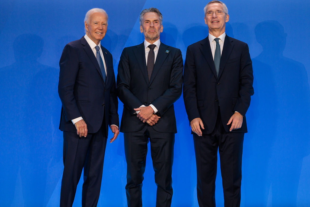 Left to right: U.S. President Joe Biden with Dick Schoof (Prime Minister of the Netherlands) and NATO Secretary General Jens Stoltenberg