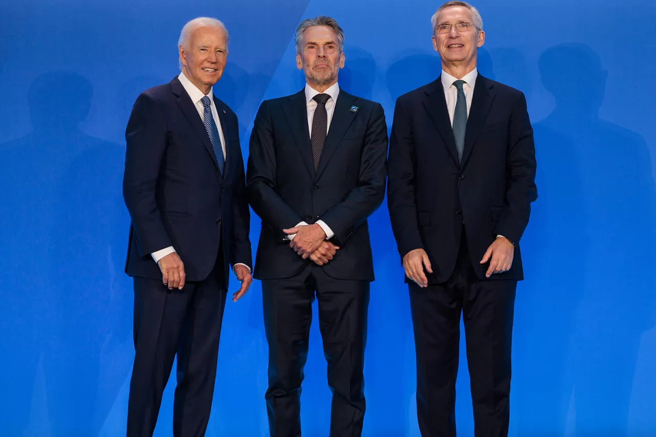 Left to right: U.S. President Joe Biden with Dick Schoof (Prime Minister of the Netherlands) and NATO Secretary General Jens Stoltenberg