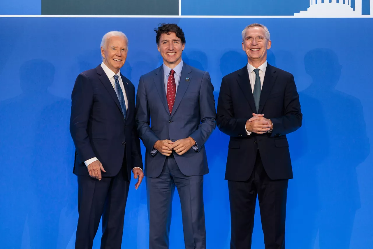 Left to right: U.S. President Joe Biden with Justin Trudeau (Prime Minister of Canada)and NATO Secretary General Jens Stoltenberg
