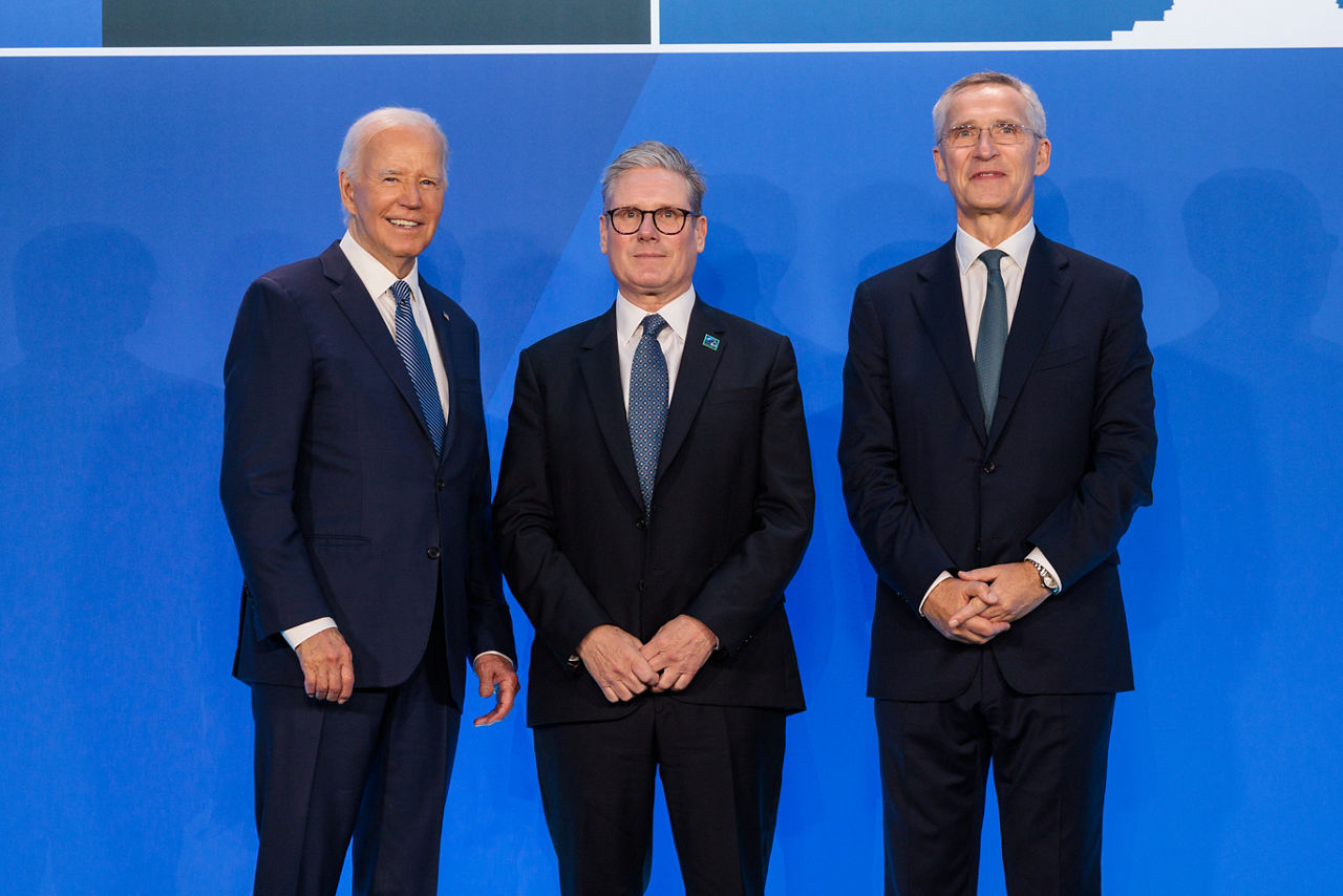 Left to right: U.S. President Joe Biden with Keir Starmer (Prime Minister, United Kingdom) and NATO Secretary General Jens Stoltenberg
