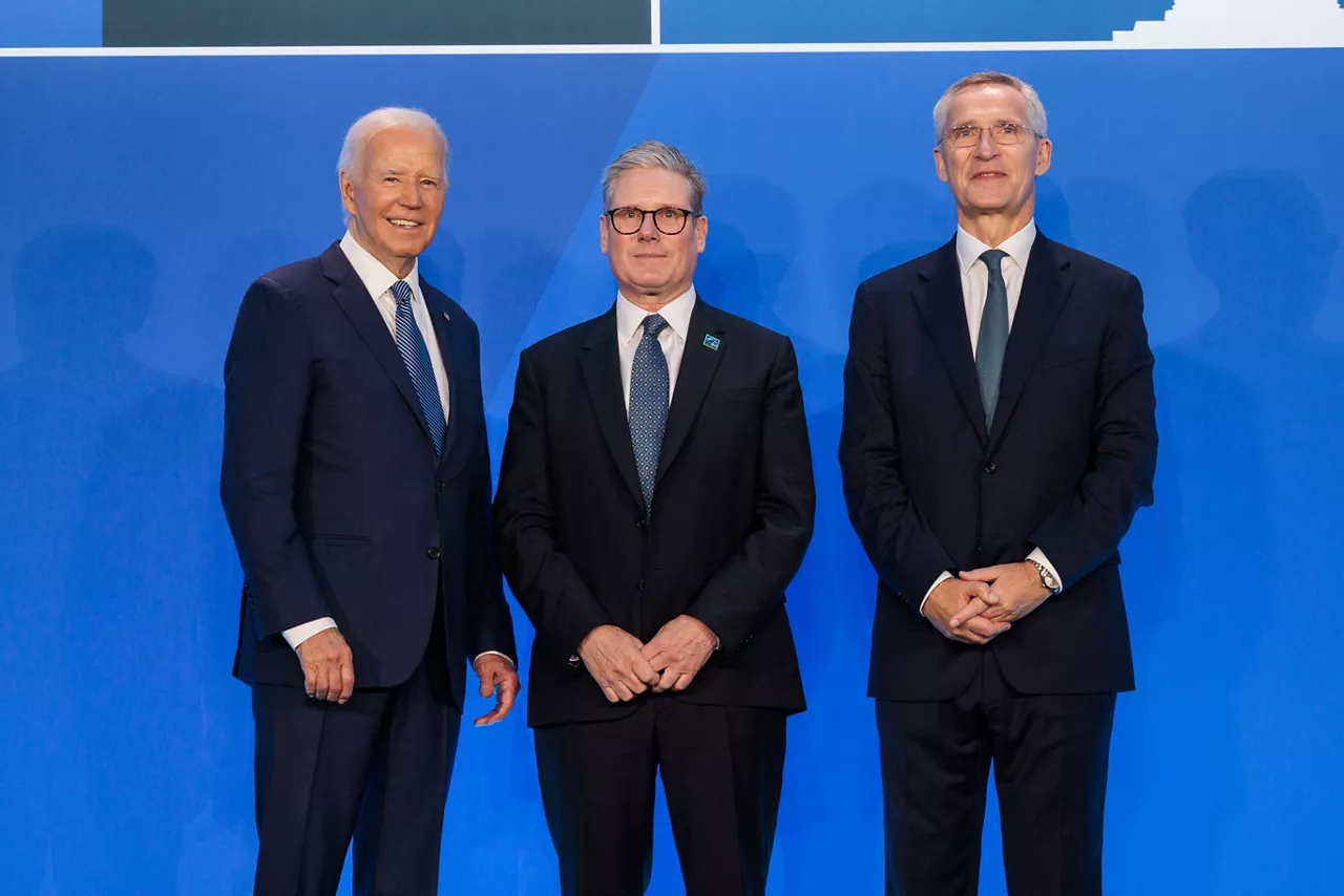 Left to right: U.S. President Joe Biden with Keir Starmer (Prime Minister, United Kingdom) and NATO Secretary General Jens Stoltenberg