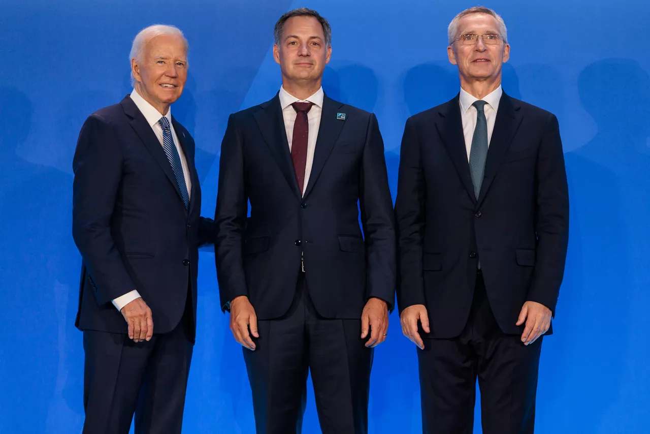Left to right: U.S. President Joe Biden with Alexander De Croo (Prime Minister of Belgium) and NATO Secretary General Jens Stoltenberg