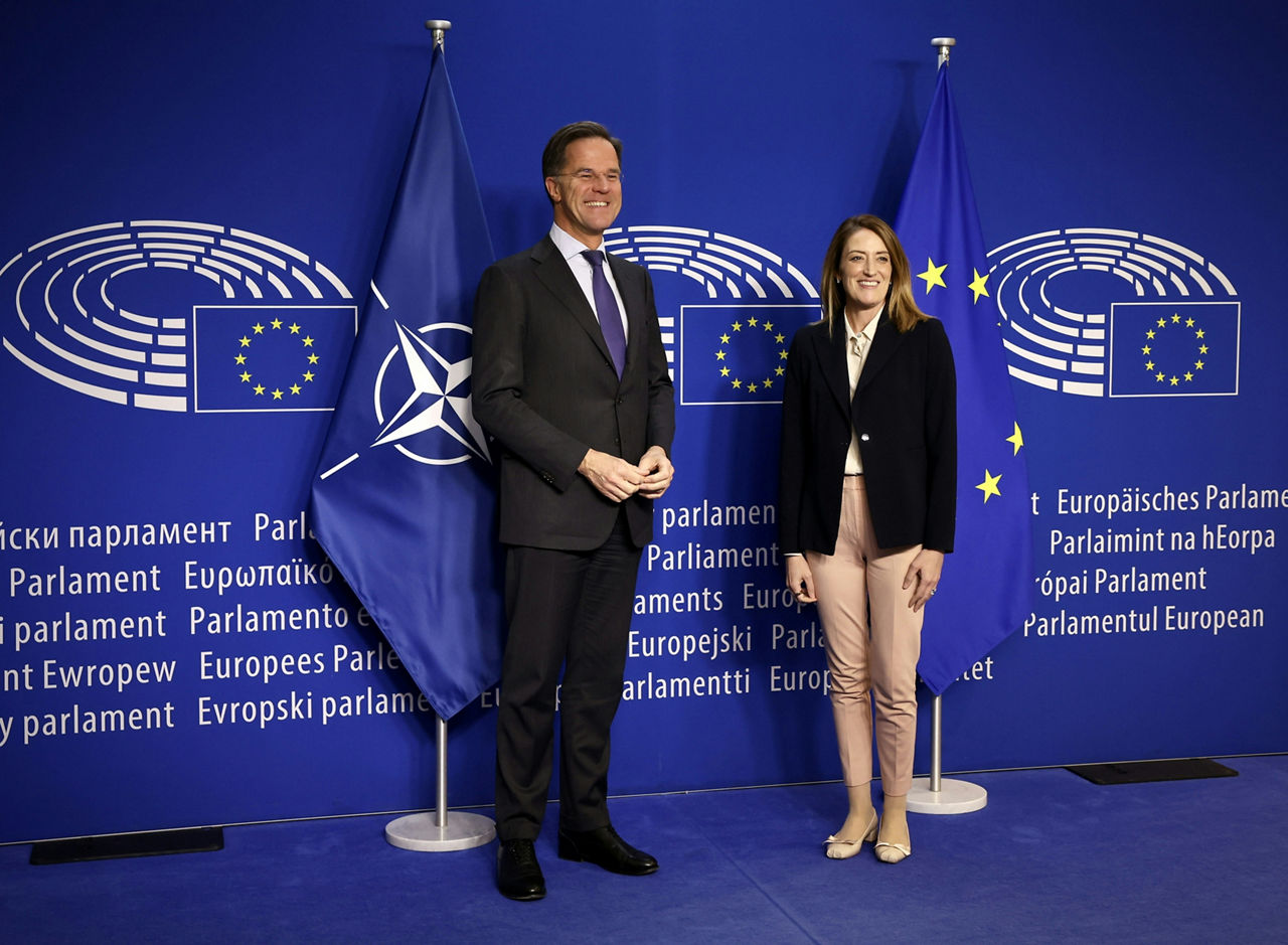 NATO Secretary General Mark Rutte meets with Roberta Metsola, President of the European Parliament