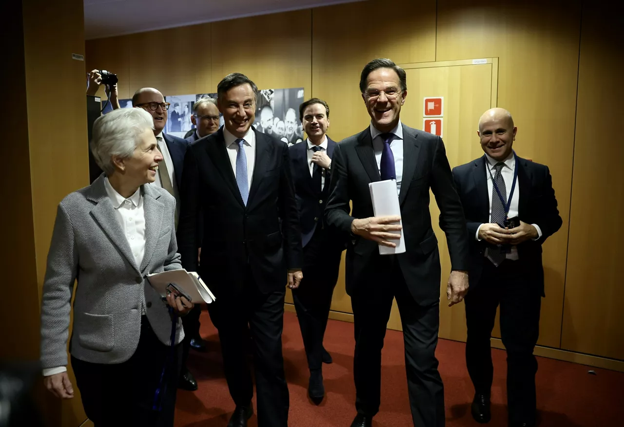 NATO Secretary General Mark Rutte with Chair of the Subcommittee on Security and Defence Marie-Agnes Strack-Zimmermann, Foreign Affairs Committee Chair David McAllister and Chair of the Delegation for Relations with the NATO Parliamentary Assembly Salvatore de Meo