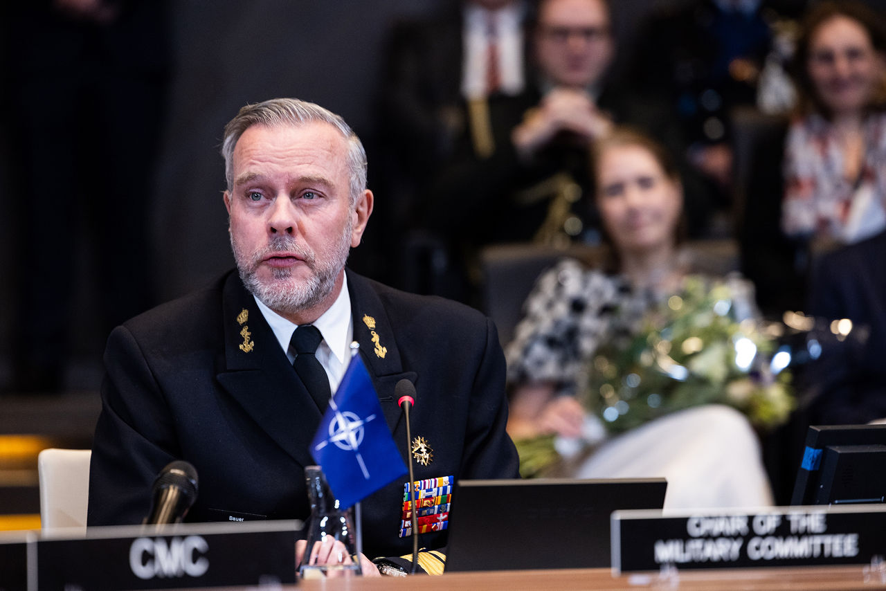 Admiral Giuseppe Cavo Dragone assumes the role of Chair of the NATO Military Committee during a special session of the Military Committee followed by a farewell ceremony for Admiral Rob Bauer