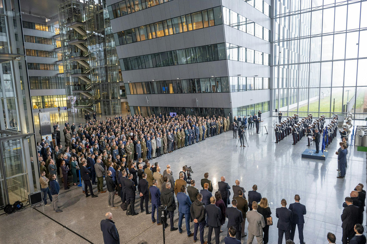 Admiral Giuseppe Cavo Dragone assumes the role of Chair of the NATO Military Committee during a special session of the Military Committee followed by a farewell ceremony for Admiral Rob Bauer
