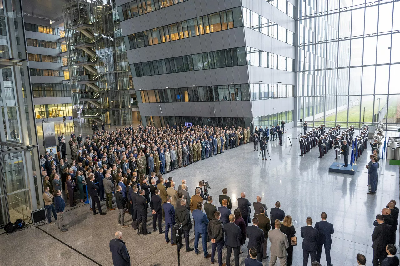 Admiral Giuseppe Cavo Dragone assumes the role of Chair of the NATO Military Committee during a special session of the Military Committee followed by a farewell ceremony for Admiral Rob Bauer