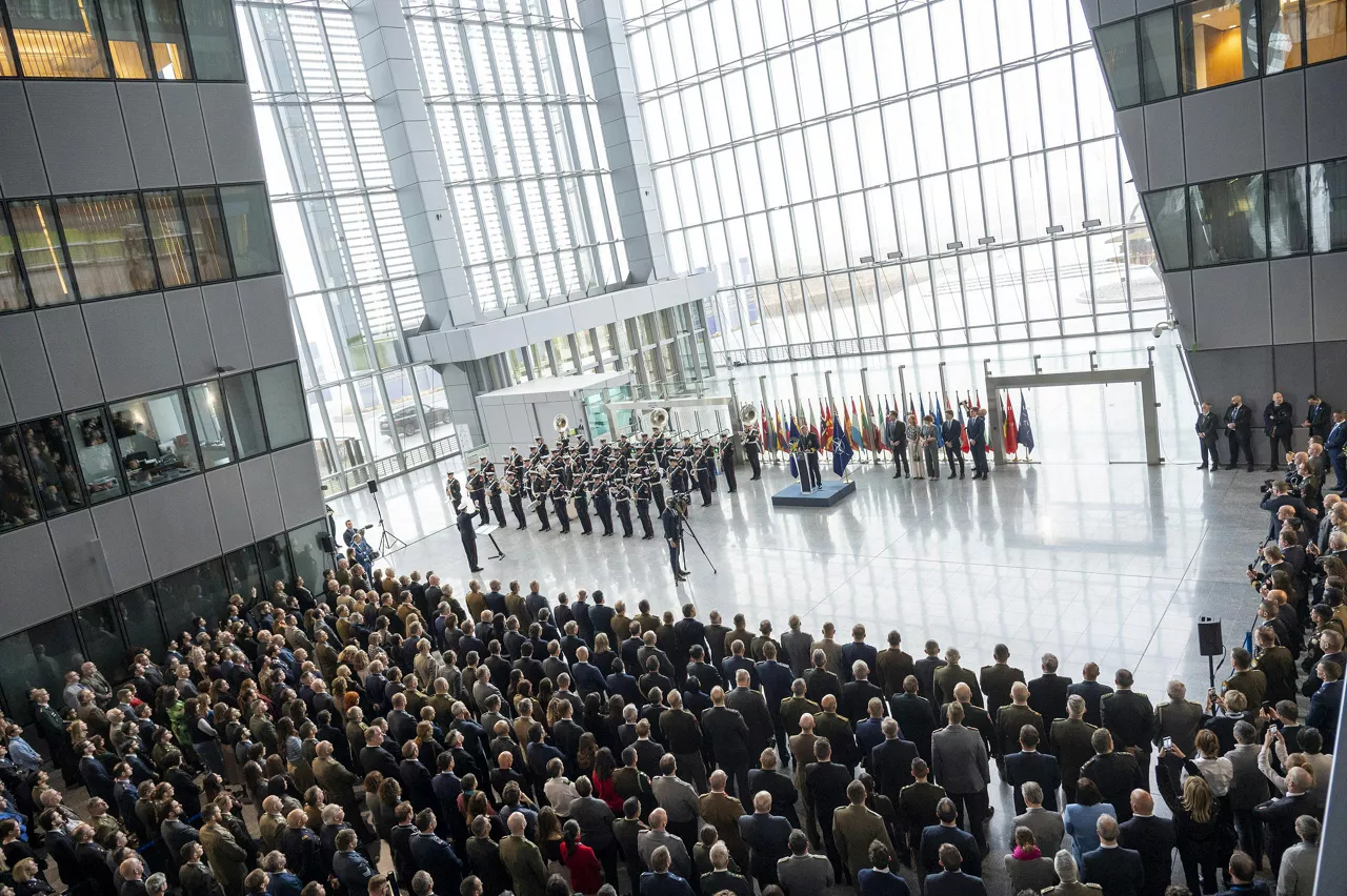 Admiral Giuseppe Cavo Dragone assumes the role of Chair of the NATO Military Committee during a special session of the Military Committee followed by a farewell ceremony for Admiral Rob Bauer