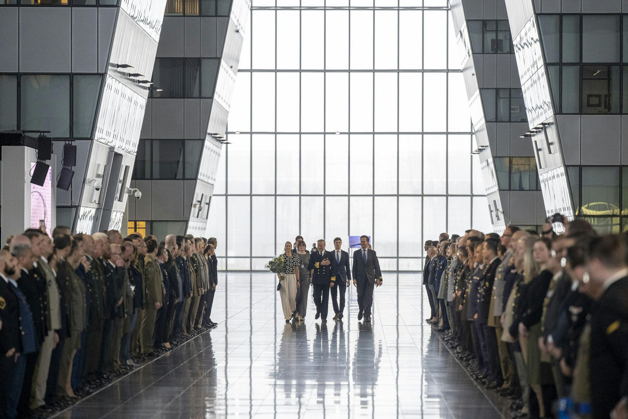 Admiral Giuseppe Cavo Dragone assumes the role of Chair of the NATO Military Committee during a special session of the Military Committee followed by a farewell ceremony for Admiral Rob Bauer