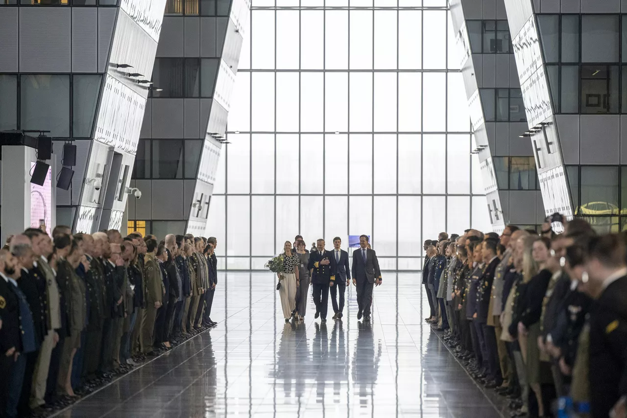 Admiral Giuseppe Cavo Dragone assumes the role of Chair of the NATO Military Committee during a special session of the Military Committee followed by a farewell ceremony for Admiral Rob Bauer